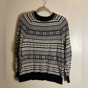 Men’s Cozy Pullover Fair Isle Sweater, Black/White Size Medium